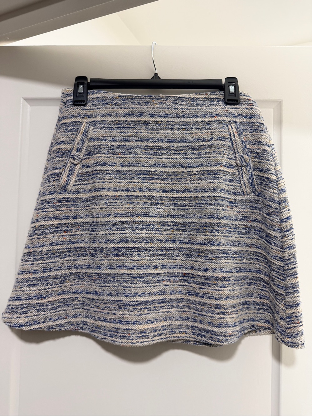 LOFT Blue and Cream Striped A-Line Skirt